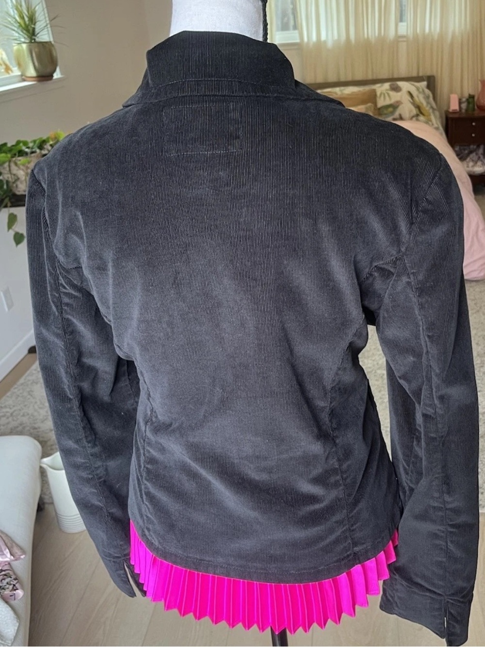 Live A little Black Corduroy Jacket Women Medium Y2K Button Up π Pockets Gilmore - Picture 12 of 12